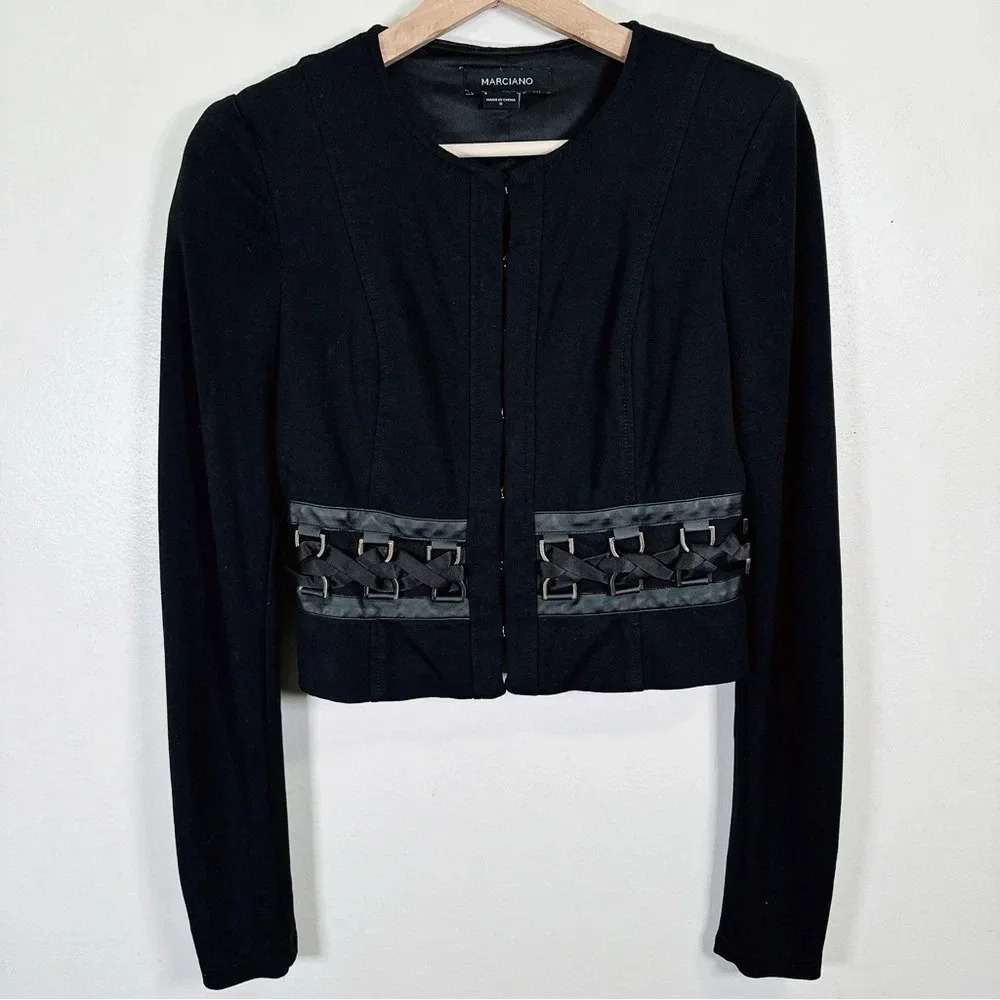 Marciano Twisted Belt Cropped Blazer Hook Eye Blazer